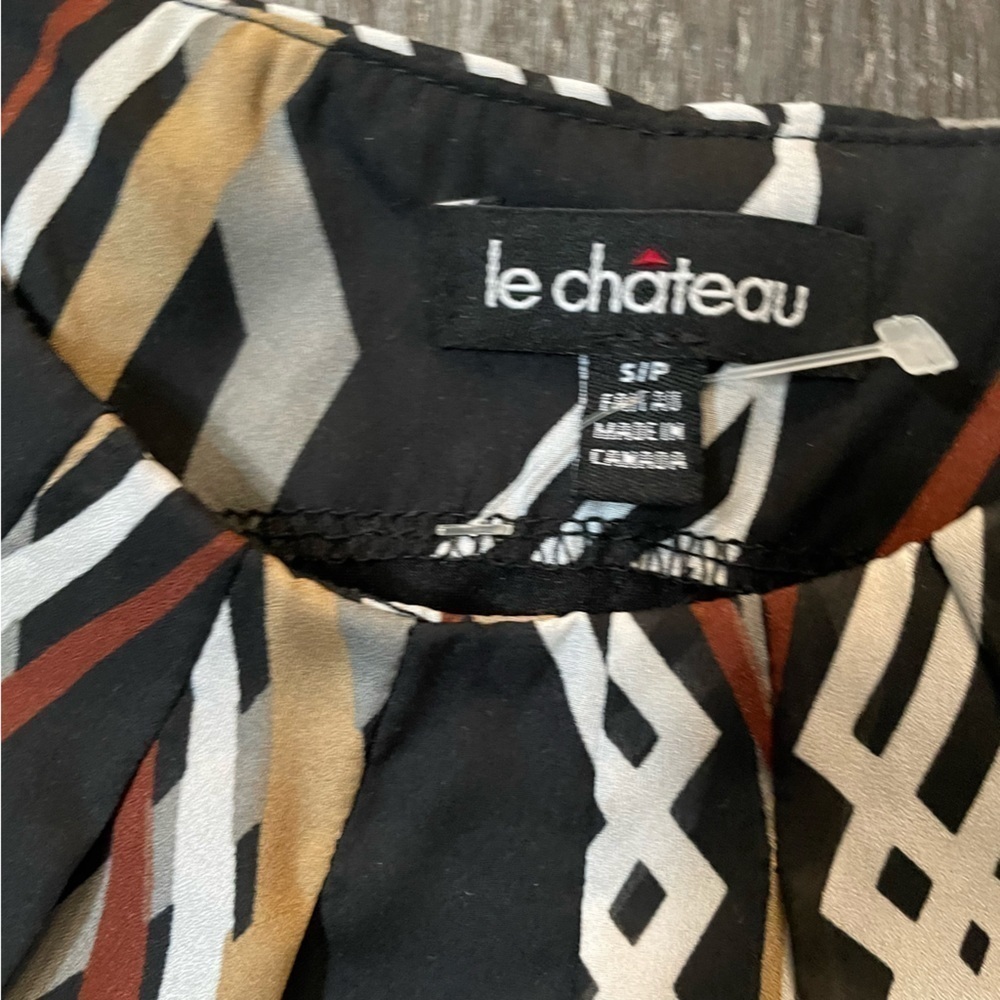Le Chateau Vintage Pleated Blouse Wave Pattern High Neck Size S​​​​​​​​​​​​​ - Picture 4 of 7